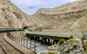 A train entering the tunnel at Bolan, Balochistan.