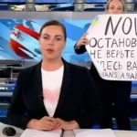 Marina Ovsyannikova stormed the Russian TV News program holding a sign against the war in Ukraine.