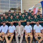 Pakistani team participating in the South Asian Football Federation's (SAFF) Under-16 Championship pose for a picture with team officials. PHOTO: AFP